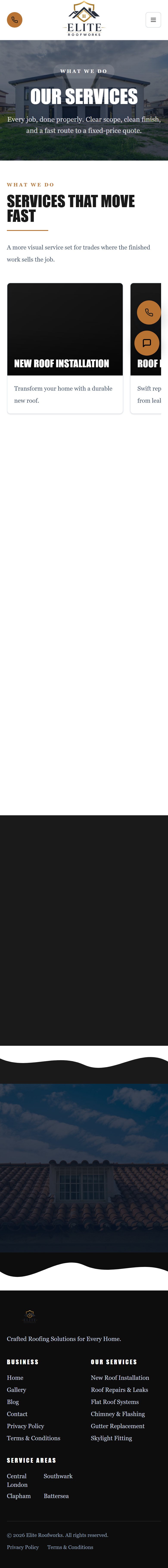 Elite Roofworks mobile website template screenshot