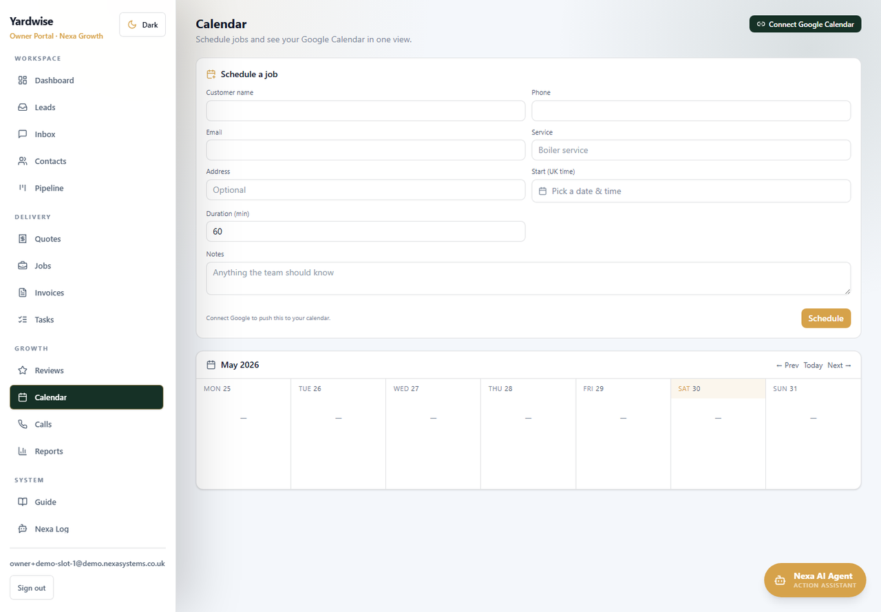 Owner portal calendar week view