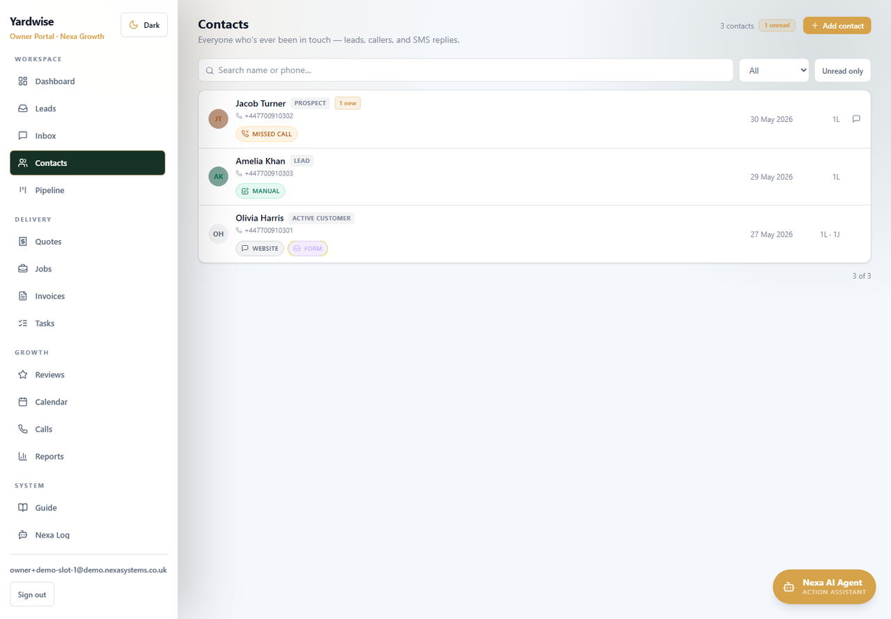 Owner portal contacts list