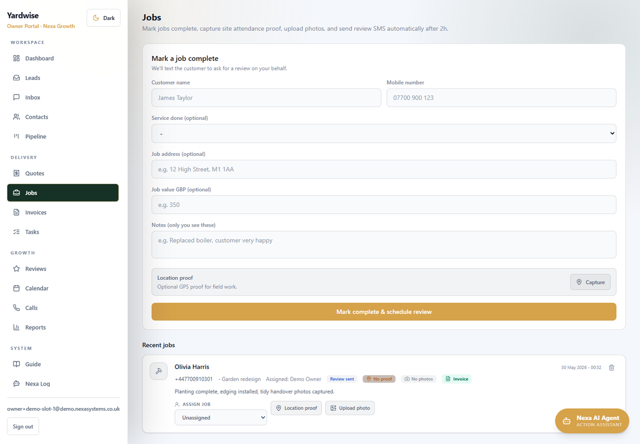 Owner portal job review form