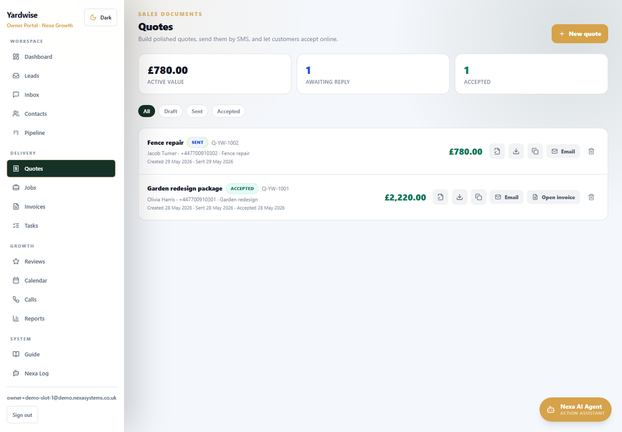 Owner portal quotation builder