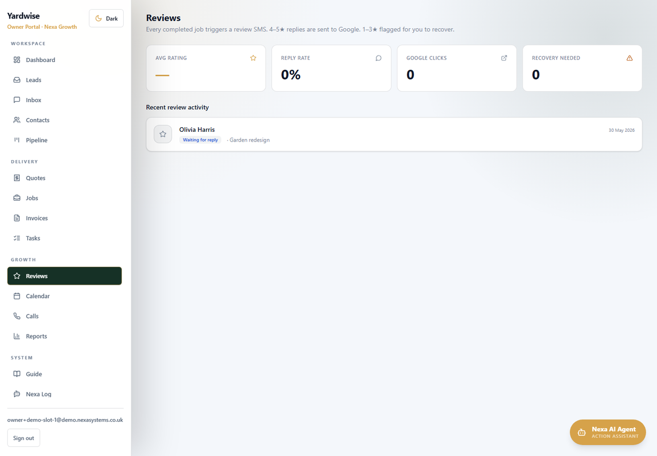 Owner portal reviews dashboard